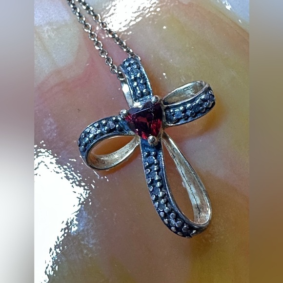 CROSS PENDANT NECKLACE GEMSTONE AND MARCASITE GOLD OVER STERLING PETITE 5509 L - Picture 10 of 12
